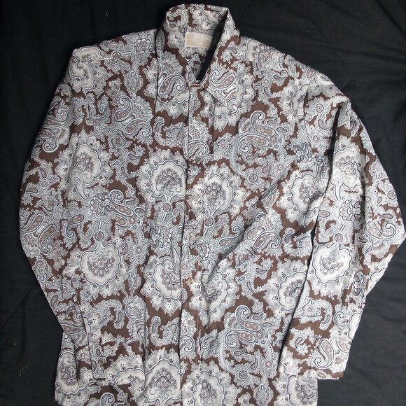 Vintage Sears Kings Road MCM Paisley Polyester Disco Shirt - Picture 2 of 5